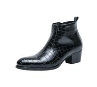 Chelsea Boots Men's with High Heel, Men's Leather Shoes with Zip, PU Slip-On Boots, Crocodile Pattern, Ankle Boots, Block Heel, Faux Leather, Casual Shoes, black, 12 UK