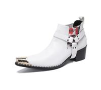 Chelsea Boots White Dress for Men Prom Casual Genuine Leather Pull On Belt Buckle Metal Tip Ankle Boot Mens Fashion Tuxedo Wedding Ballroom Party Disco Western Cowboy Boots for Men (11,White 4)