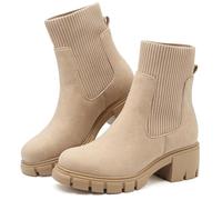 Chelsea Boots Women Ankle Boots For Women Uk Walking Suede Fall Shoes Light Beige Sand Size 5 Platform Ladies Wedge Boot Short Wellies Elastic Chunky Heel Lug Sole Slip On Boot Winter Booties Snow