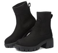 Chelsea Boots Women Ankle Brown Boots For Women Uk Platform Ladies Walking Suede Elastic Chunky Heel Lug Sole Slip On Boot Winter Booties Size 5 Uk Artificial Leathe Botines Para Mujer Combat