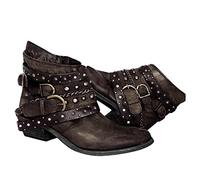 Chelsea Boots Women Pointed Toe Distressed Leather Block Heel Ankle Boots