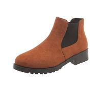 Chelsea Boots Women - Wide Fit Block Heel Ankle Boots Round Toe Faux Suede Walking Boot Low Heeled Anti-Slip Warm Boot Classic Western Pull On Short Shoes Casual Fall Winter Footwear Outdoor