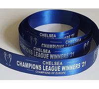 Chelsea Champions League Winners 21' Satin Ribbon 25mm x 1 Metre (Blue Ribbon/White Print)