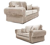 Chelsea Crushed Velvet 2 Piece Sofa Set 3 Seater and 2 Seater Rolled Arms Furnishings For Less UK Baby Pink One Size