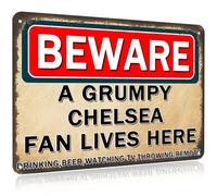 Chelsea Fc Gifts for Men Champions Metal Signs Gifts for Boys Plaque Funny A Grumpychelseafan Lves Here Wall Art Vintage Gift Man Cave Living Room Bars Sign Decorations Gift 20x30 Cm