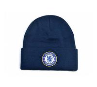 Chelsea FC Official Football Knitted Crest Turn Up Beanie Hat (One Size) (Navy)
