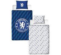 Chelsea FC Official Single Duvet Cover Set, Geometric Design | Blue Reversible 2 Sided Football Bedding Cover Official Merchandise Including Matching Pillow Case | Polycotton