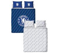 Chelsea FC Officially Licensed Double Duvet Cover Set, Geometric Design | Blue Reversible 2 Sided Football Bedding Cover Official Merchandise Including Matching Pillow Cases