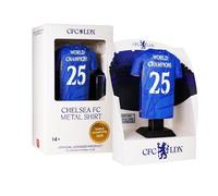 Chelsea FC World Champions 2025 Home Metal Football Shirt - Officially Licensed Miniature Alloy Replica Jersey Collectible Display Gift - Personalise Customisable Name & Number Decals