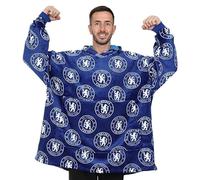 Chelsea Football Club Mens Fully Lined Luxury Fleece Hoodie, Oversized Fleece Blanket Hoody Blue