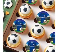 Chelsea Football Team Colours Personalised Edible Cake Topper Matching Cupcake Toppers Printed on Icing Sheets, Round, Square, Costco, Cupcake Toppers - Happy Birthday (3. Cupcake Toppers)