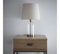 Chelsea Glass Dome Table in Antique Brass with a Natural Linen Lampshade