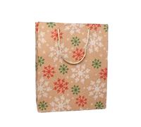 Chelsea Jones - 12 Pieces x Large (32x 26x12cm) Natural Kraft Paper Snowflake Printed Gift Bag with Natural Corded Handles