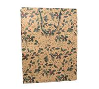 Chelsea Jones - 12 x Pack of Extra Large (42x 31x10cm) Holly Print Natural Brown Kraft Paper Gift Bag with Cord Handles for Christmas Wrapping/Presents
