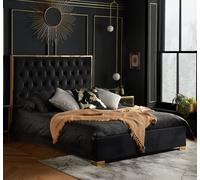 Chelsea - King Size - Low Foot-End Bed Frame - Black/Gold - Velvet - 5ft - Happy Beds