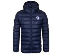 Chelsea FC Chelsea Mens Quilted Jacket Hooded Winter Coat Adults Official Football Gift Navy Blue Small