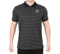 Chelsea Official Football Gift Mens Striped Polo Shirt Black Grey Marl Large