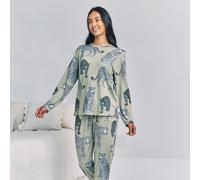 Chelsea Peers Jersey Crew Neck Pyjamas GREEN LEOPARD SIZE 10