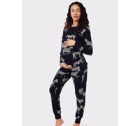 Chelsea Peers Jersey Zebra Print Crew Neck Maternity Pyjama Set Navy Mix