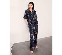 Chelsea Peers Pure Cotton Jungle Print Revere Pyjama Set Navy