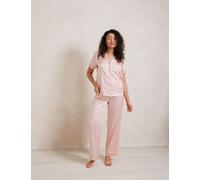 Chelsea Peers Satin Lace Trim Button Up Pyjama Set Pink