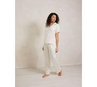 Chelsea Peers Satin Lace Trim Button Up Pyjama Set White