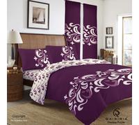 (Chelsea Purple, Double) 4Pcs Luxury Duvet Set Quilt Cover Fitted Sheet Pillow Cases or Matching Curtains