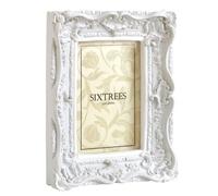 Chelsea Shabby Chic Style Ornate Matt White Plastic Photo Frame for 6"x4" (150x100mm) Pictures, by Sixtrees.