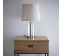 Chelsea Table Lamp with a Glass Base and Natural Linen Shade Available in Brushed Silver or Black Bases (Brushed Silver)