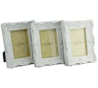 Chelsea TRIPLEPACK Shabby Chic Style Very Ornate Matt White Photo Frames for a 6"x4" (152x102mm) Picture by Sixtrees.