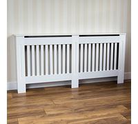 Chelsea White Radiator Cover Extra Large Protection with Shelf Grid Pattern Modern by Vida Designs