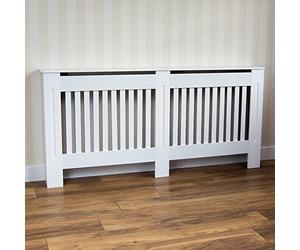 Chelsea White Radiator Cover Extra Large Protection with Shelf Grid Pattern Modern by Vida Designs