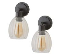 Cheltenham Pair of Ribbed Glass Dome Adjustable Spotlight Wall Lights ValueLights Black One Size