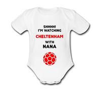 CHELTENHAM Shhh! I'm watching with Daddy Mummy Grandad Unique Football Babygrow Cute Personalised Funny Baby Vest Grow Boys Girls Unisex Gift Babygrow Bodysuit TOWN