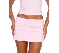 Cheluzz Women Fold Over Mini Skirts Low Rise Bodycon Sweat Short Skirt Cute Going Out Micro Mini Skirt Club Streetwear (Pink, S)