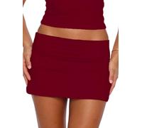 Cheluzz Women Fold Over Mini Skirts Low Rise Bodycon Sweat Short Skirt Cute Going Out Micro Mini Skirt Club Streetwear (Wine Red, S)