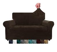CHELZEN Velvet Couch Covers 2 Seater Thick Stretch Sofa Covers for Dogs Pets Non-Slip Love Seat Couch Slipcover Washable Furniture Protector for Living Room (2 Seater, Dark Coffee)