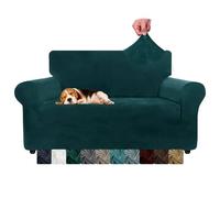 CHELZEN Velvet Couch Covers 2 Seater Thick Stretch Sofa Covers for Dogs Pets Non-Slip Love Seat Couch Slipcover Washable Furniture Protector for Living Room (2 Seater, Blackish Green)