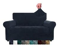 CHELZEN Velvet Couch Covers 2 Seater Thick Stretch Sofa Covers for Dogs Pets Non-Slip Love Seat Couch Slipcover Washable Furniture Protector for Living Room (2 Seater, Navy Blue)