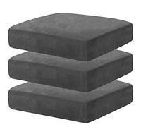 CHELZEN Velvet Sofa Seat Cushion Cover, Stretch Sofa Cushion Slipcovers, Couch Cushion Covers, Replacement for Individual Cushion Furniture Protector (1 Seater*3, Gray)