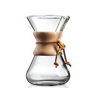 Chemex Hand Blown Glass Coffee Maker with Wood Collar and Tie, 5 Cup Capacity.