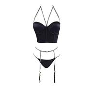 Chemise Nighties For Women Womens Sexy Pyjamas Pajamas Sexy Lace Three-Point Flashing Ladies Lingerie Sexy Womens Lingerie Sets Uk Sexy Valentines Gifts (Black, XL)