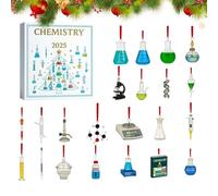 Chemistry Advent 2025 Calendar, 24 Days Christmas Countdown Calendar with 24 Pieces Chemistry Experiment Set, 2D Acrylic Seasonal Decor Pendant for Living Room Bedroom Staircase Window Sill Mantel