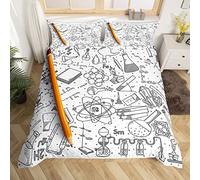 Chemistry Bedding Set Chemical Equation Comforter Cover for Kids Boys,Science Students Duvet Cover Test Tube Microscope Chemical Equipment Bed Set Single,School Educational Dorm Room Decor
