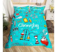 Chemistry Bedding Set Chemical Equation Comforter Cover for Kids Boys,Science Students Duvet Cover Test Tube Microscope Chemical Equipment Bed Set Single,School Educational Dorm Room Decor
