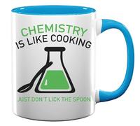 Chemistry is Like Cooking Just Don't Lick The Spoon Ceramic Tea Coffee Mug Light Blue