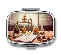 Chemistry Lab Pill Box for Pocket Square Pill Box 2 Compartment Decorative Portable Travel Pill Holder Tablet Vitamin Organizer Mini Pill Case