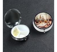 Chemistry Lab Pill Box with Mirror 3 Compartment Decorative Pill Case for Purse or Pocket Small Round Pill Organizer Weekly Metal Medicine Tablet Vitamin Holder Travel Gift
