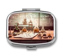 Chemistry Lab Small Pill Box for Purse Travel Essentials Metal Pill Case 2 Compartments Compact Medicine Container Portable Daily Pill Organizer for Vitamins Fish Oils