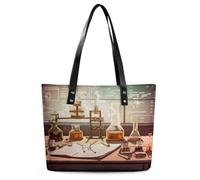 Chemistry Lab Tote Bag Large Soft Leather Purse with Zipper Lightweight Ladies Shoulder Handbag